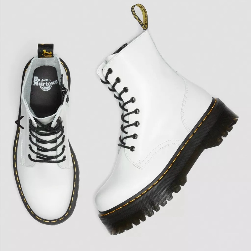 Dr. Martens White Combat Boots with Black Platform Sole